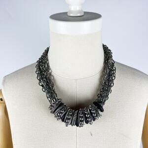 Silver and black metal statement necklace